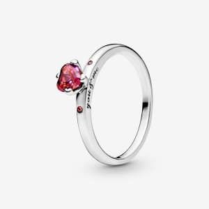 Sterling Silver Pandora Sparkling Red Halo & Solitaire Rings | EAKJ78613