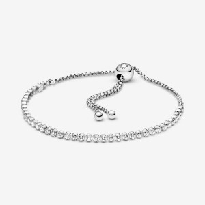 Sterling Silver Pandora Sparkling Slider Tennis Sliding Bracelets | XUAV94156