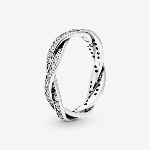 Sterling Silver Pandora Sparkling Twisted Lines Band Rings | VQJX52401