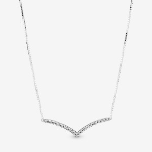 Sterling Silver Pandora Sparkling Wishbone Pendant Necklaces | NDLG64513