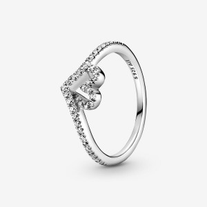 Sterling Silver Pandora Sparkling Wishbone Heart & Promise Rings | UKZX68370