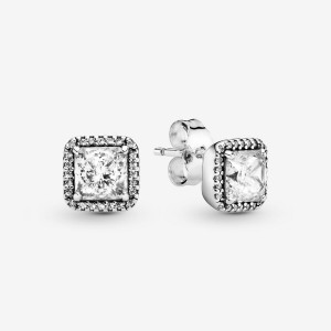 Sterling Silver Pandora Square Sparkle Halos Stud Earrings | FZLW61532