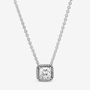 Sterling Silver Pandora Square Sparkle Halo Chain Necklaces | IAPG21763