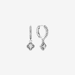 Sterling Silver Pandora Square Sparkle Stud Earrings | XKZU62587