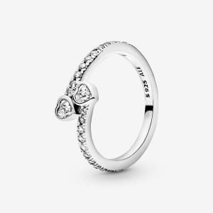 Sterling Silver Pandora Two Sparklings Heart & Promise Rings | ZVWO89146