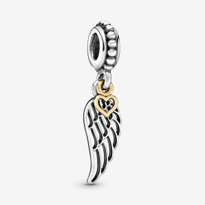 Two-tone Pandora Angel Wing and Heart Dangle Dangle Charms | AMUW39407