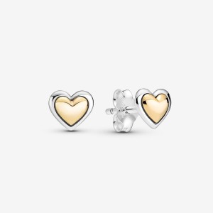 Two-tone Pandora Domed Golden Hearts Stud Earrings | KYQN31025