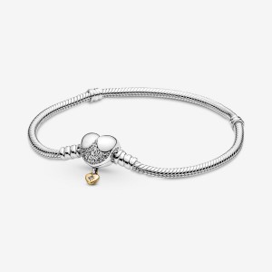 Two-tone Pandora Princess Moments Heart Snake Charm Bracelets | ZJCI37415