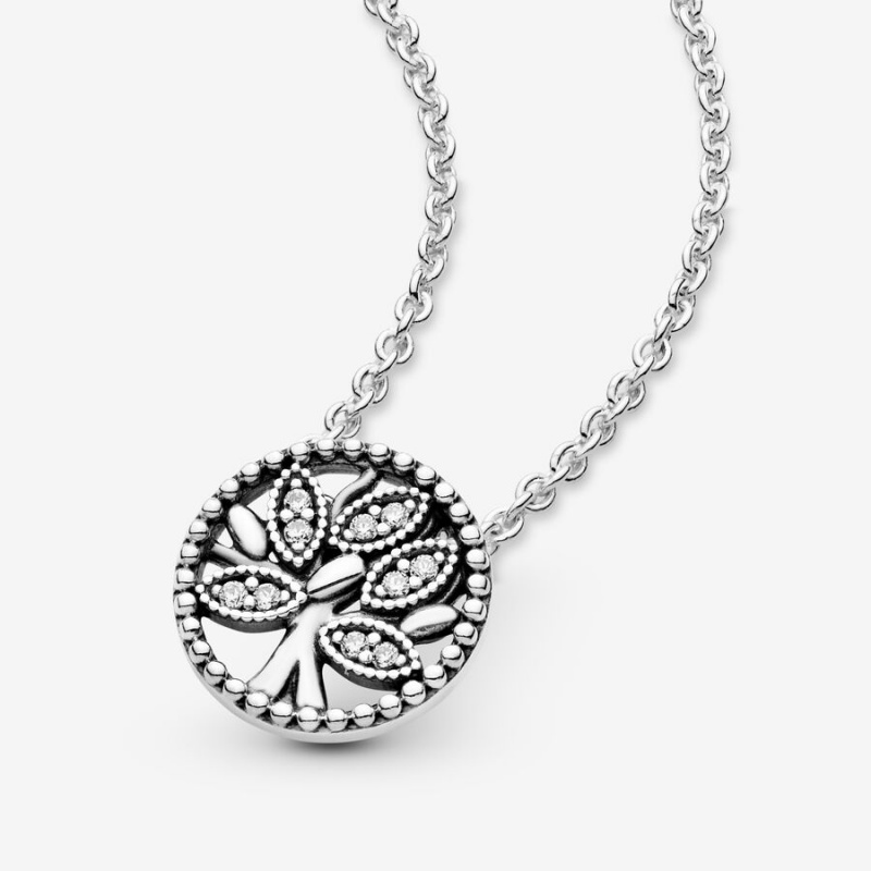 Family Jewelry Pandora Sparkling Family Tree Pendant Necklaces | XSMP07892