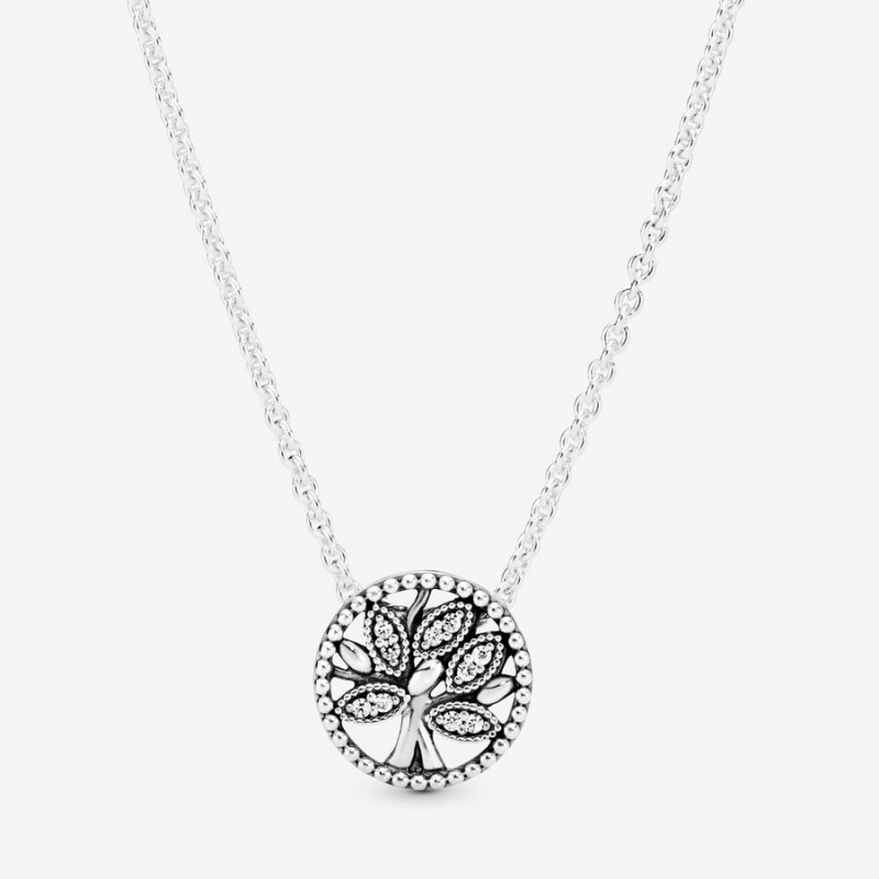 Family Jewelry Pandora Sparkling Family Tree Pendant Necklaces | XSMP07892