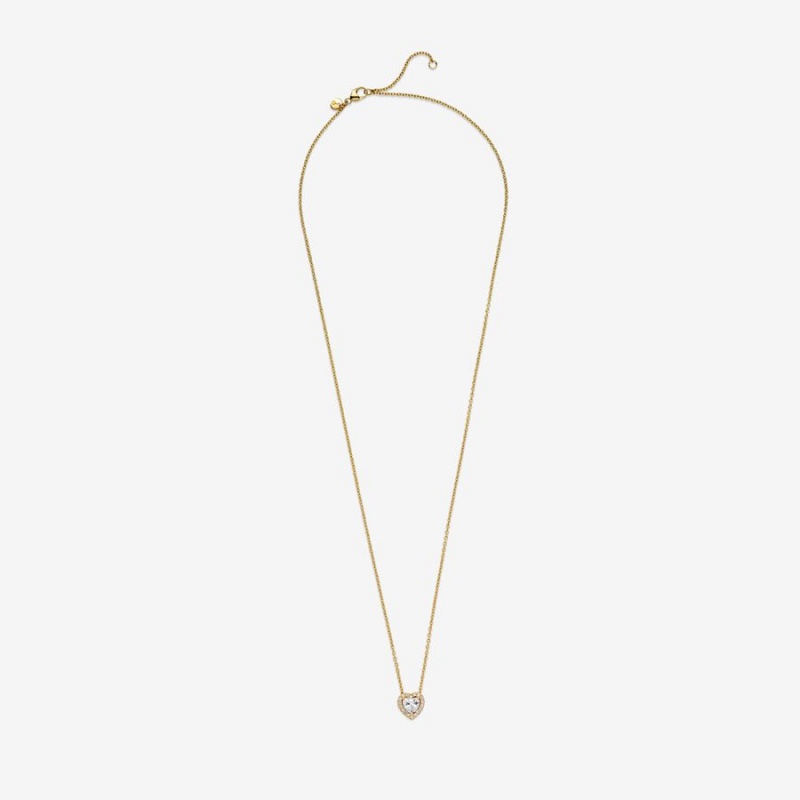 Gold Pandora Elevated Heart Pendant Necklaces | MPWT98710