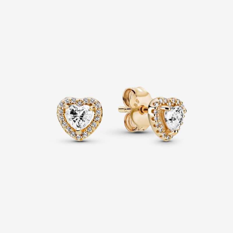 Gold Pandora Elevated Hearts Stud Earrings | SVOQ52394