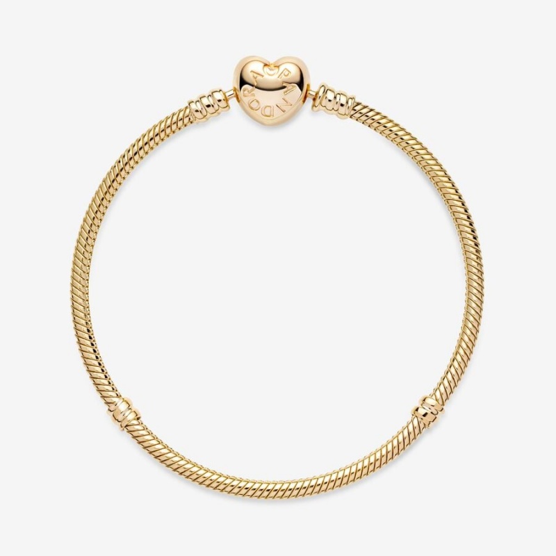 Gold Pandora Moments Heart Clasp Snake Charm Bracelets | VICD28749