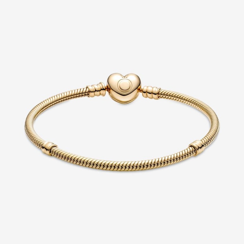 Gold Pandora Moments Heart Clasp Snake Charm Bracelets | VICD28749