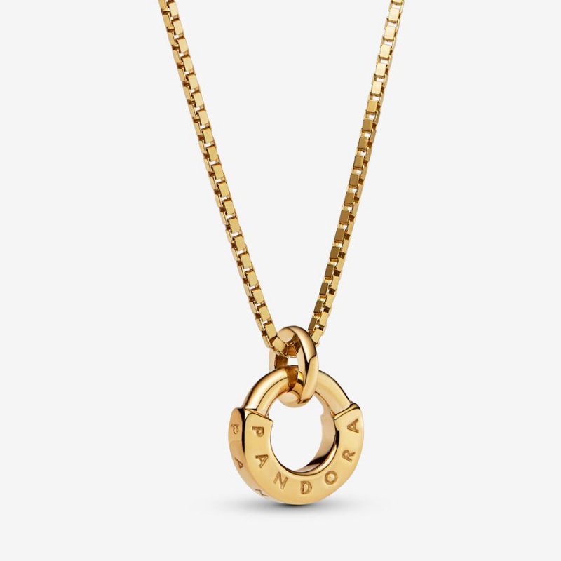 Gold Pandora Signature I-D Collier Pendant Necklaces | JWAV68012