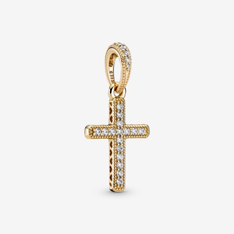 Gold Pandora Sparkling Cross Pendants | RKQF96427