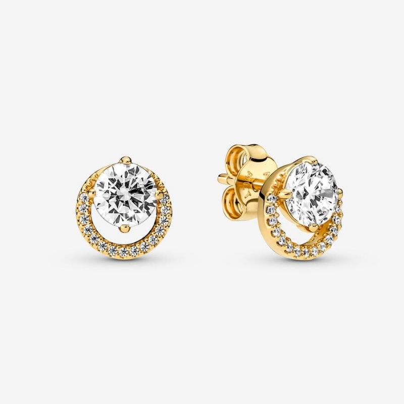 Gold Pandora Sparkling Round Halo Jewelry Gift Set Stud Earrings | ZRJG03769