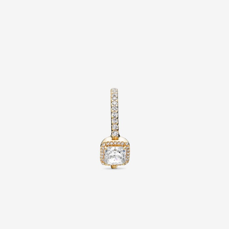 Gold Pandora Square Sparkle Halo Halo & Solitaire Rings | CRQP38156