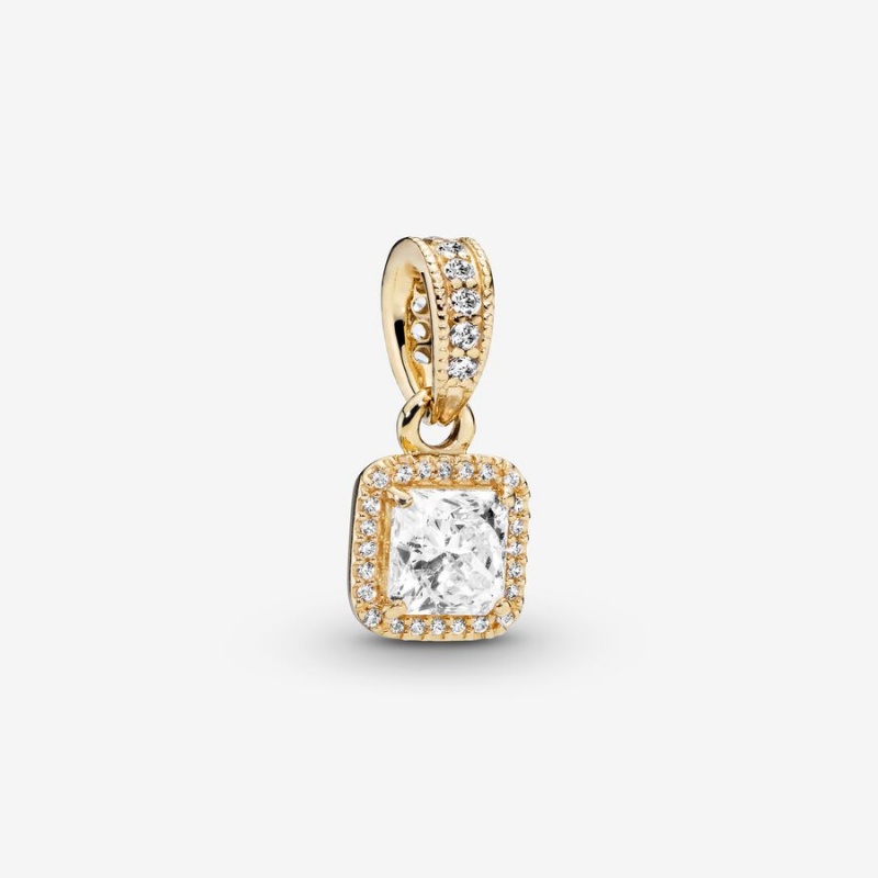 Gold Pandora Square Sparkle Halo Pendants | DXLM32791