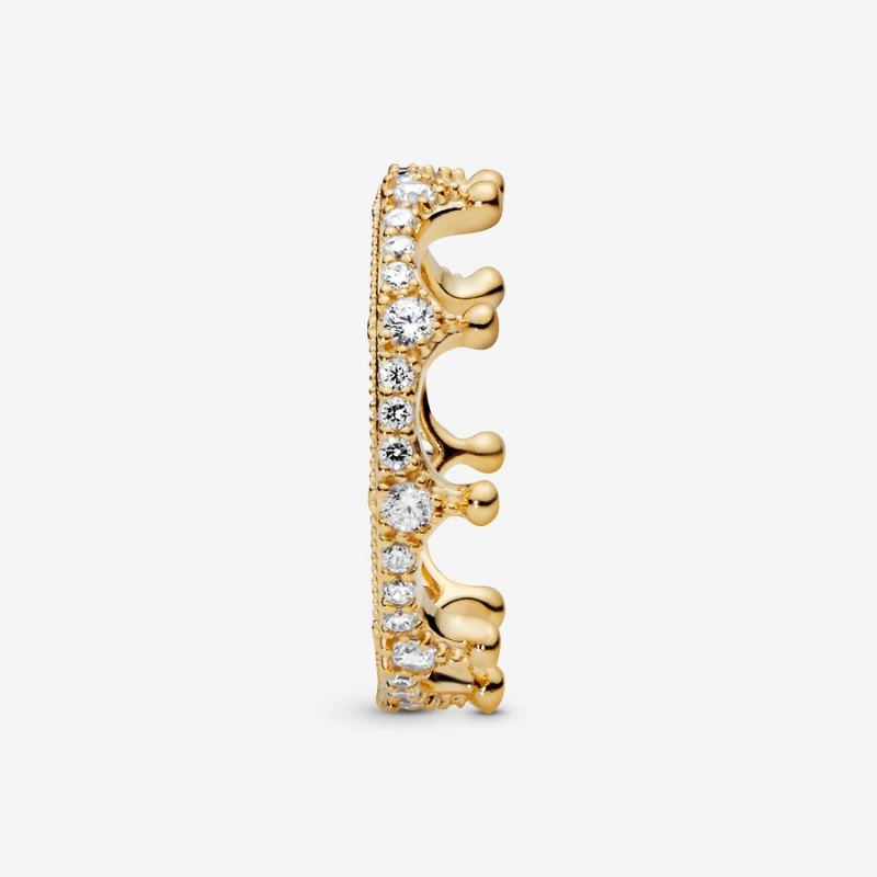 Gold Plated Pandora Clear Sparkling Crown Stackable Rings | GZAQ94817