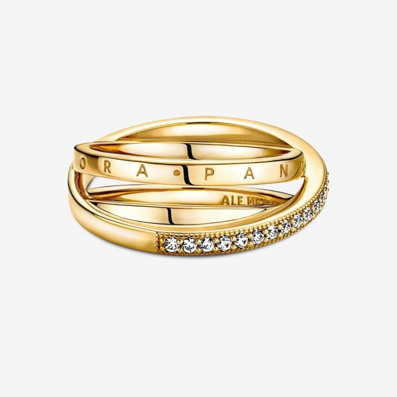 Gold Plated Pandora Crossover Pavé Triple Pinky Rings | VBHS43026