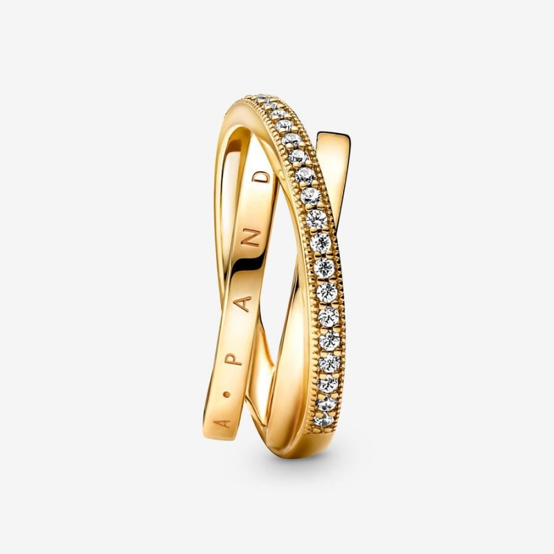 Gold Plated Pandora Crossover Pavé Triple Pinky Rings | VBHS43026