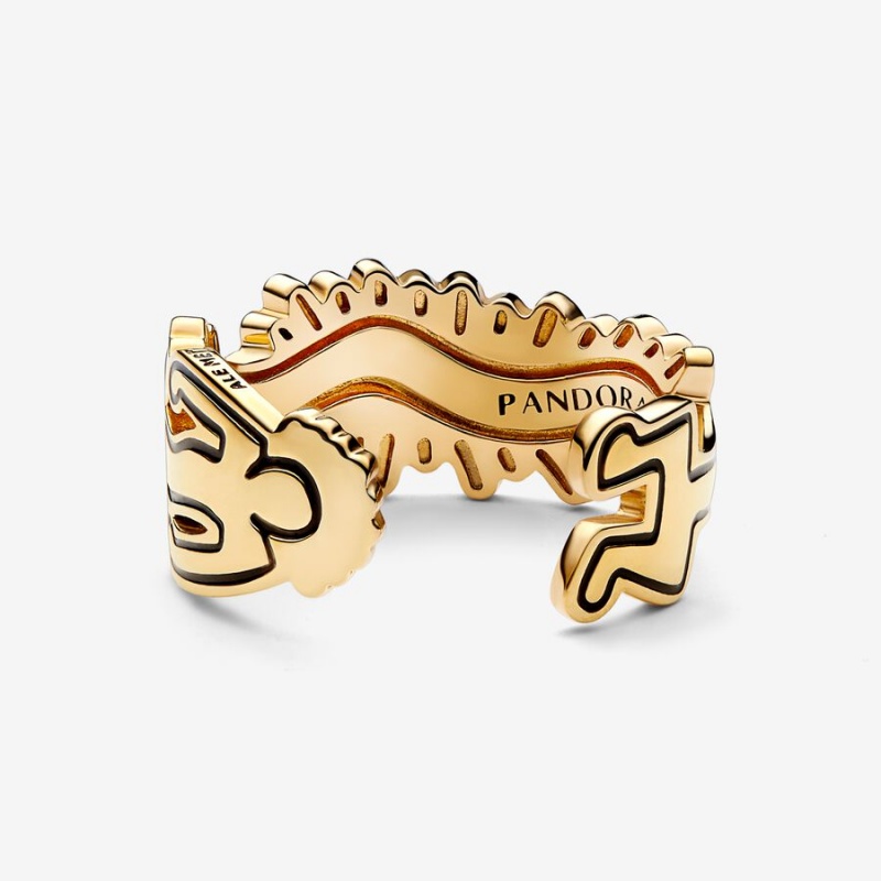 Gold Plated Pandora Keith Haring™ x Wavy Figure Open Band Rings | XZFY97063