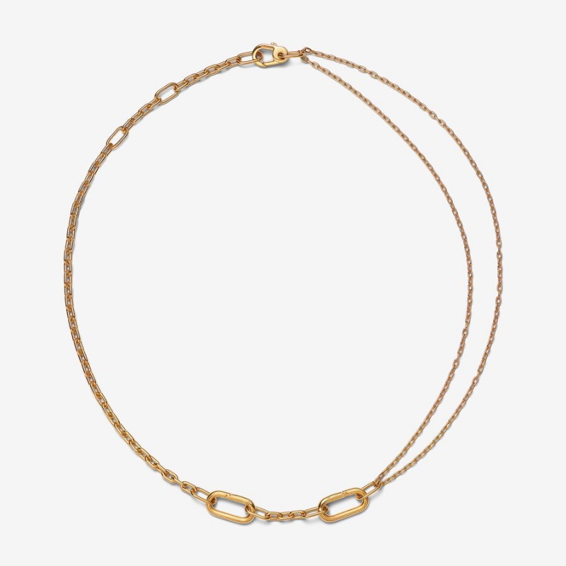 Gold Plated Pandora ME Double Link Chain Necklaces | EIQY18926