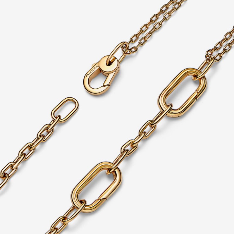 Gold Plated Pandora ME Double Link Chain Necklaces | EIQY18926