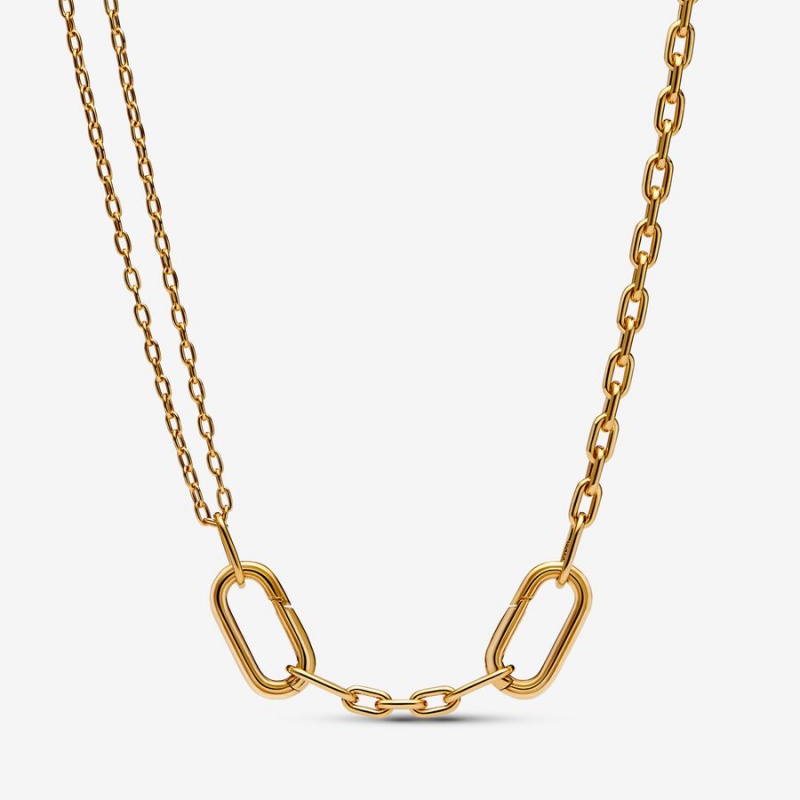 Gold Plated Pandora ME Double Link Chain Necklaces | EIQY18926