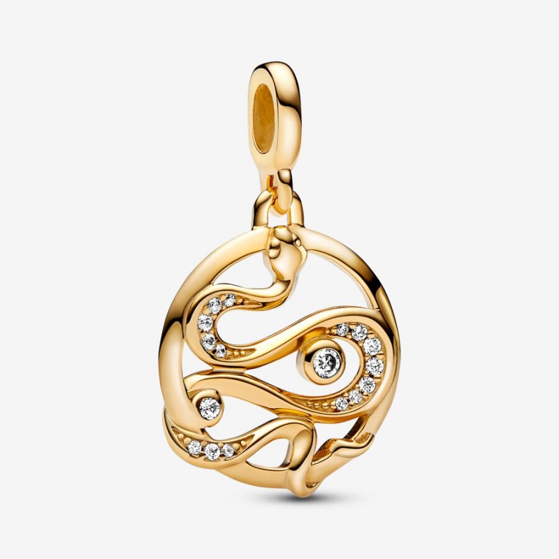 Gold Plated Pandora ME Pavé Snake Medallion Pendants | EFMP31476