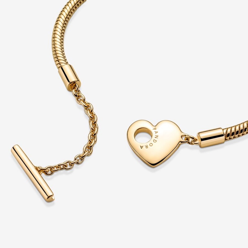 Gold Plated Pandora Moments Heart T-Bar Snake Charm Holders | LMVF69517