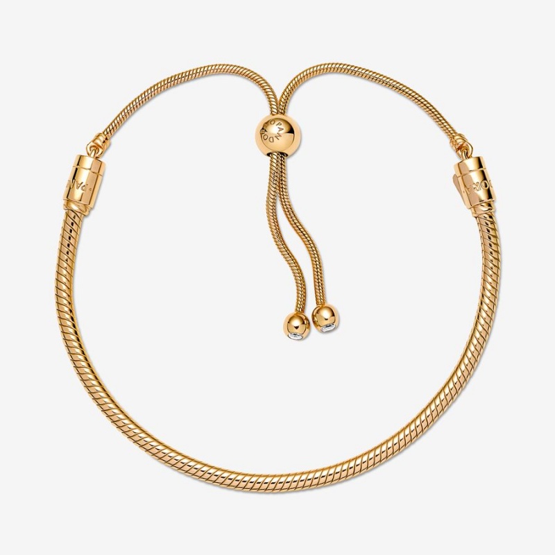 Gold Plated Pandora Moments Snake Slider Sliding Bracelets | YSFH83417