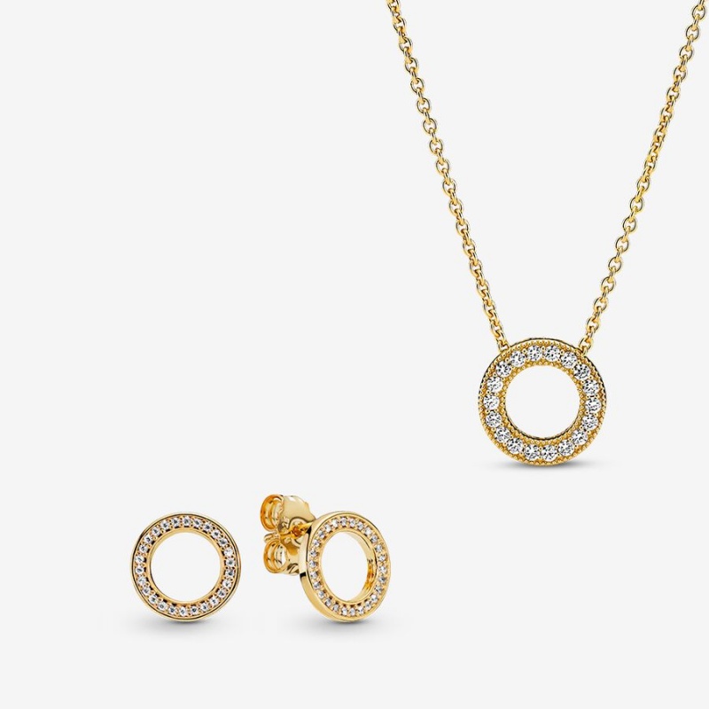 Gold Plated Pandora Necklace & Earring Sets | OHJF20986