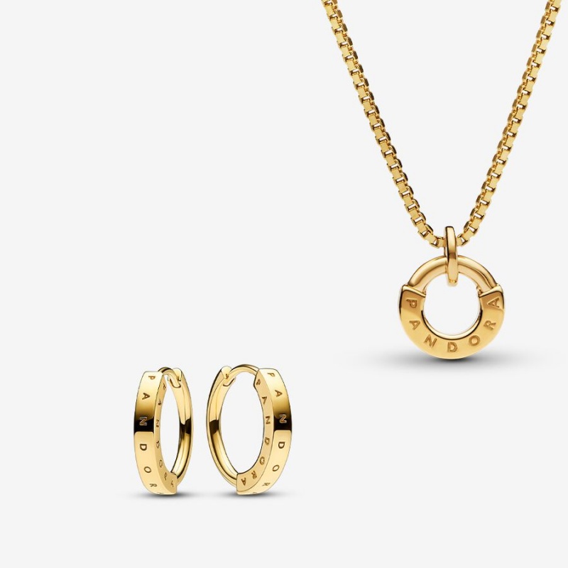 Gold Plated Pandora Necklace & Earring Sets | YJNO08657