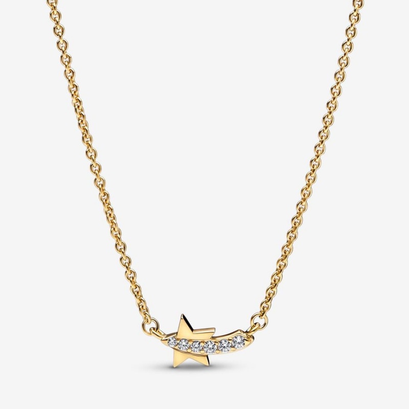 Gold Plated Pandora Shooting Star Pavé Collier Pendant Necklaces | ZCIJ83094