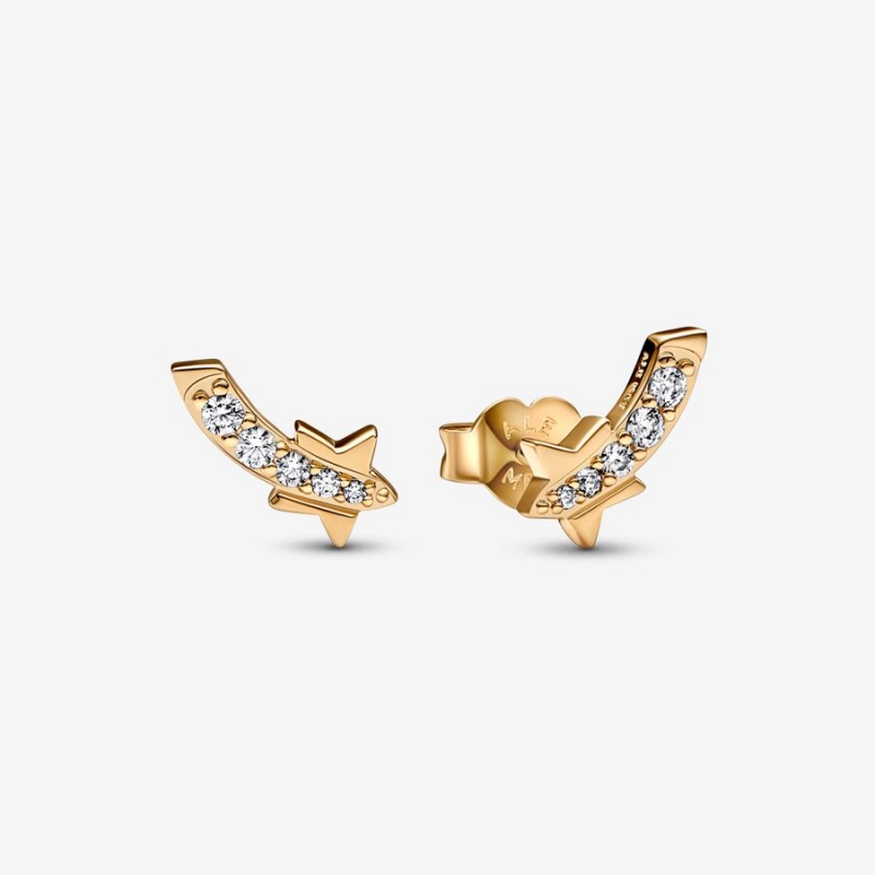 Gold Plated Pandora Shooting Star Pavés Stud Earrings | OFDT60578