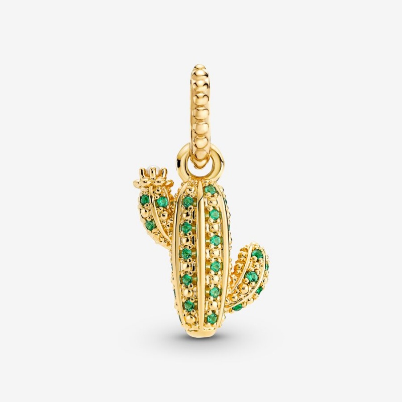 Gold Plated Pandora Sparkling Desert Cactus Pendants | ZYOQ54890