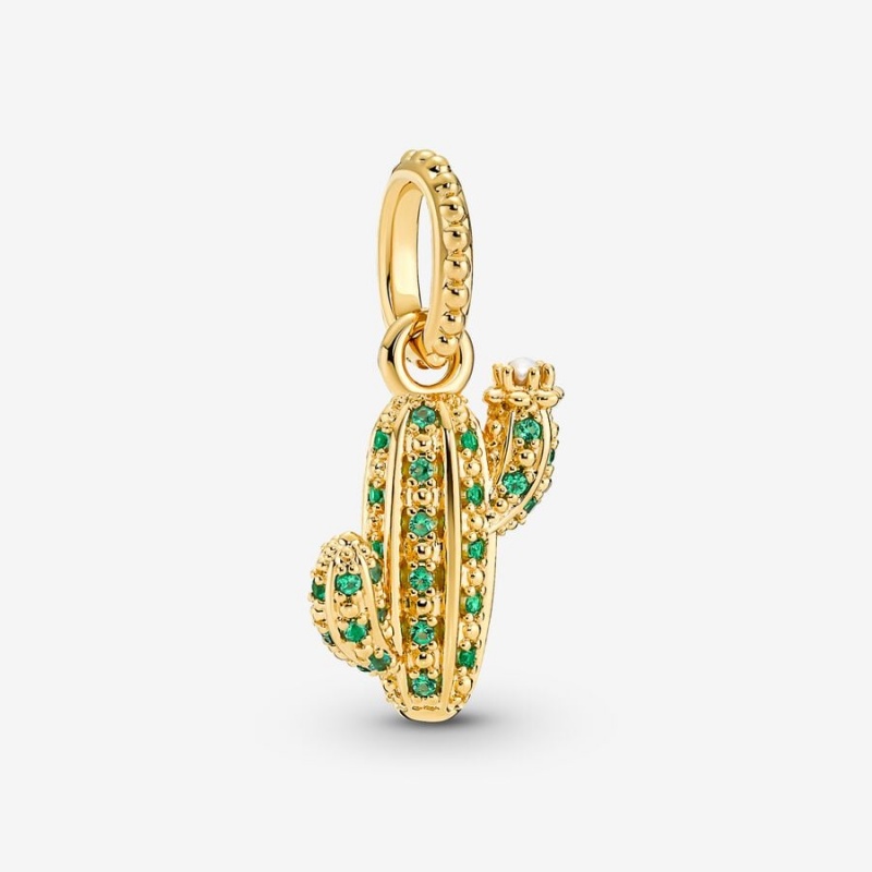 Gold Plated Pandora Sparkling Desert Cactus Pendants | ZYOQ54890