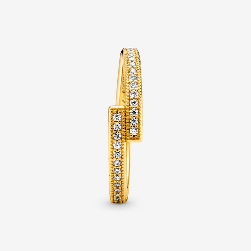 Gold Plated Pandora Sparkling Overlapping Stackable Rings | GXCJ06715