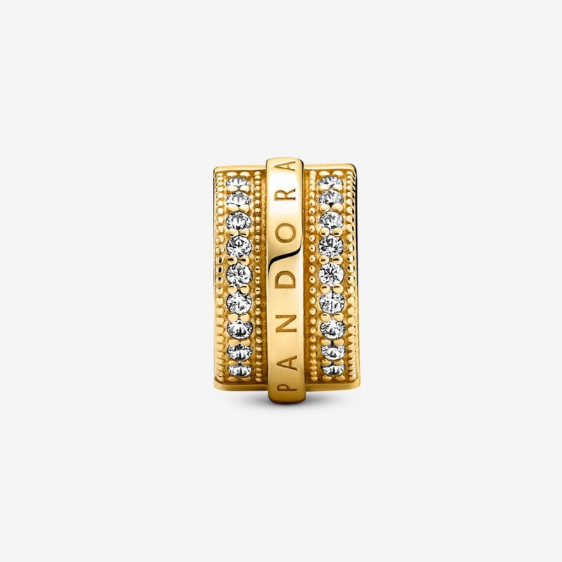 Gold Plated Pandora Sparkling Pavé Lines & Logo Clip Clips | YCLH50276