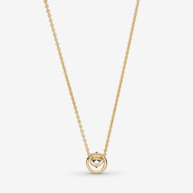 Gold Plated Pandora Sparkling Round Halo Collier Pendant Necklaces | RXPW46027