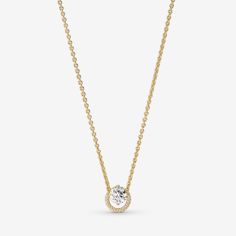 Gold Plated Pandora Sparkling Round Halo Collier Pendant Necklaces | RXPW46027