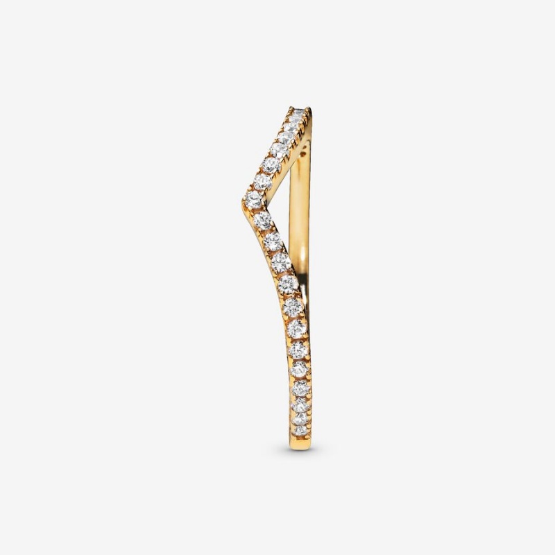 Gold Plated Pandora Sparkling Wishbone Stackable Rings | SCPZ94856