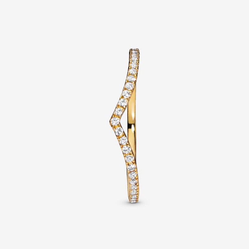 Gold Plated Pandora Sparkling Wishbone Stackable Rings | SCPZ94856