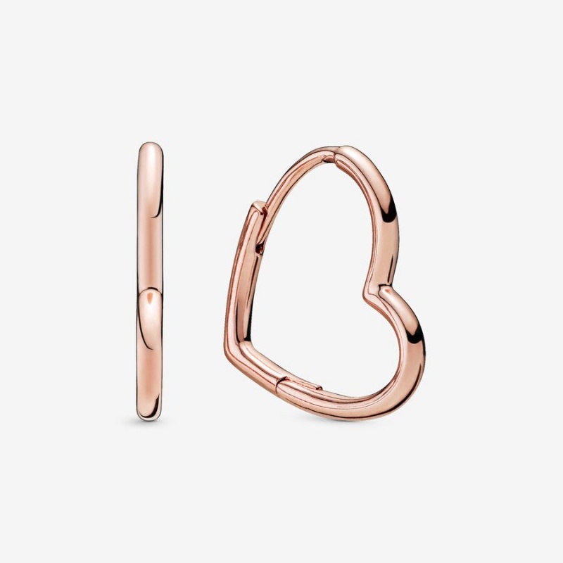 Rose Gold Plated Pandora Asymmetrical Heart Hoop Earrings | URTE52608