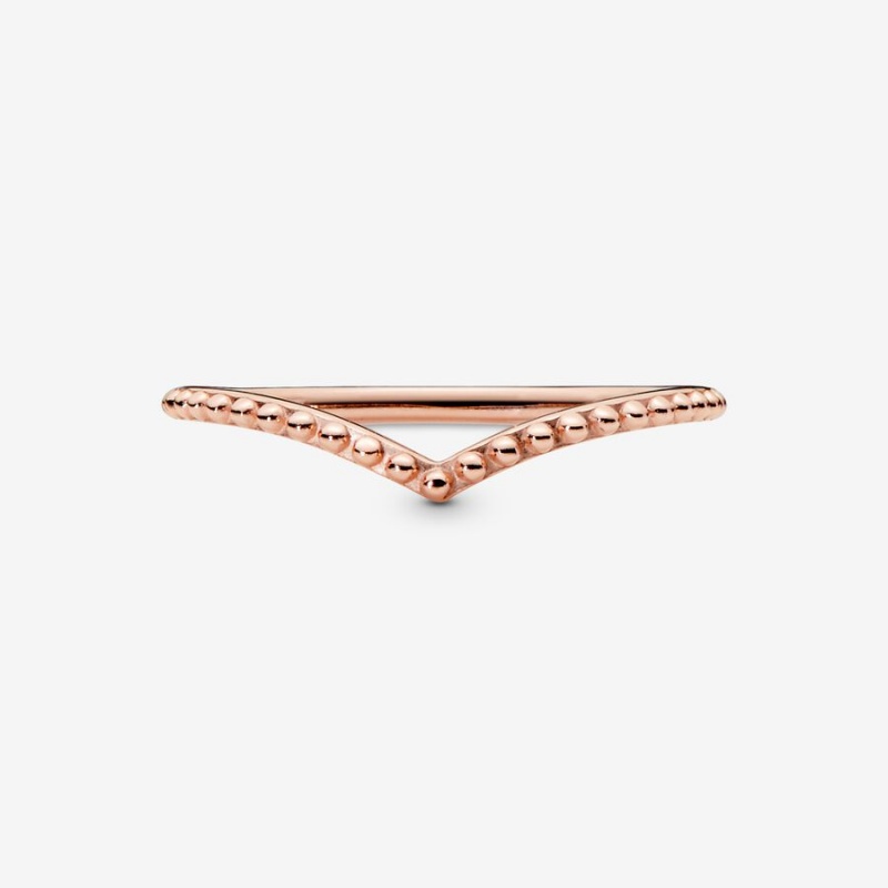 Rose Gold Plated Pandora Beaded Wishbone Stackable Rings | GPDS80562