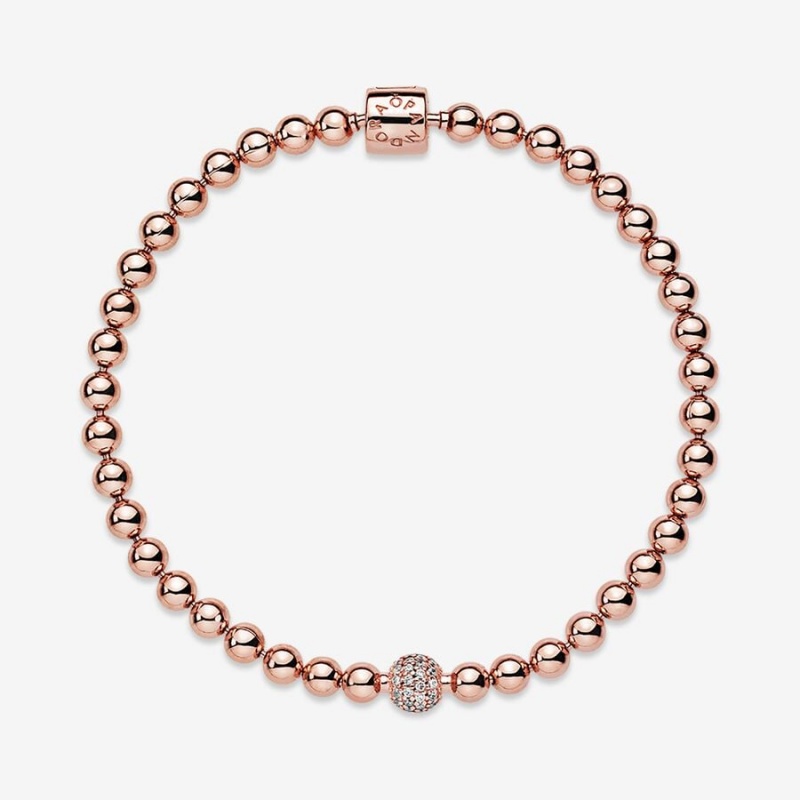 Rose Gold Plated Pandora Beads & Pavé Non-charm Bracelets | VUEK19876