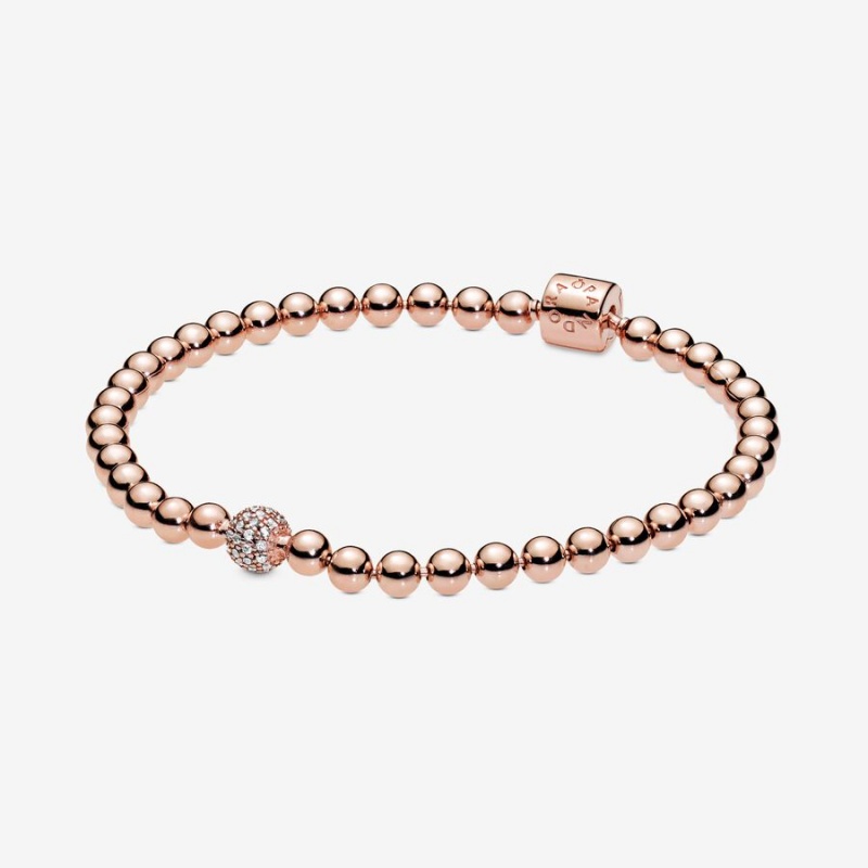 Rose Gold Plated Pandora Beads & Pavé Non-charm Bracelets | VUEK19876