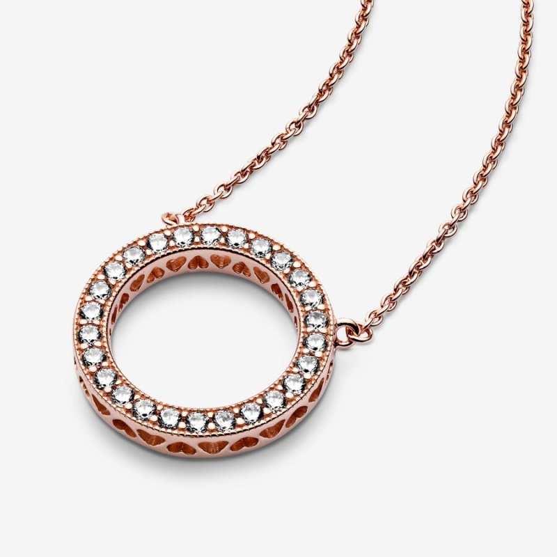 Rose Gold Plated Pandora Circle of Sparkle Chain Necklaces | EQHG71930